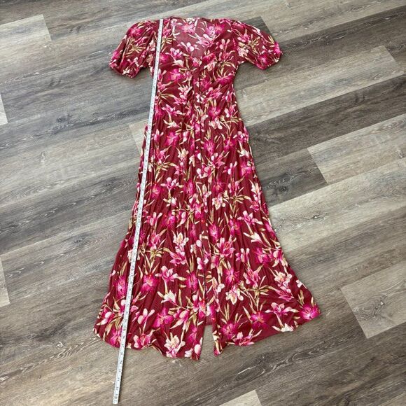 Faherty Floral Button Front Maxi Dress Pink Maroon Size Small Sorrento Dress - Picture 7 of 14